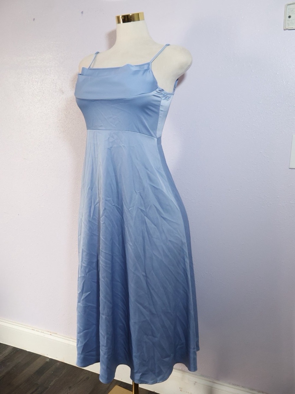 SHEIN Light Blue Satin Spaghetti Strap Midi Dress
